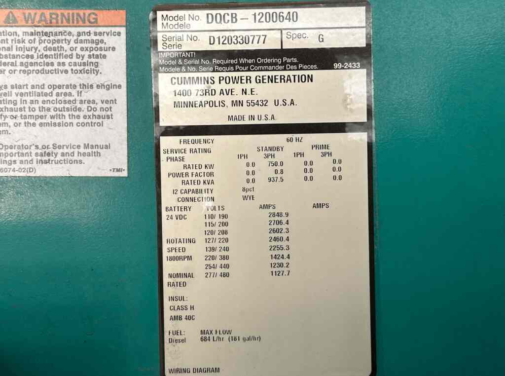 Cummins DQCB Standby Diesel Generator - Tier 2
